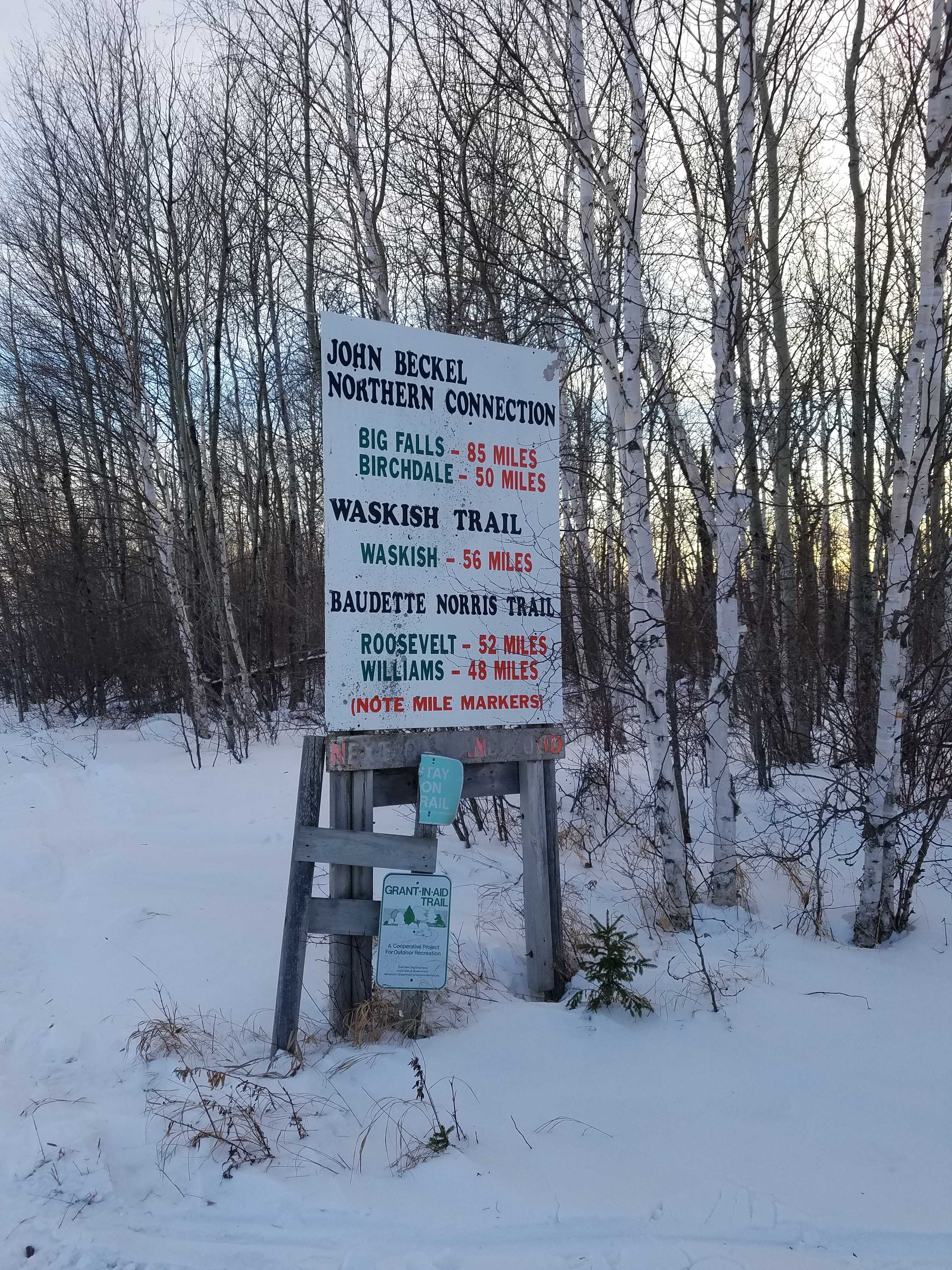 Lake of the woods snowmobile trail sign