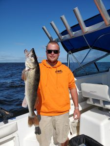 Big summer walleye on charter boat, Lake of the Woods MN
