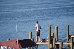 Shore fishing from resort dock on Rainy River