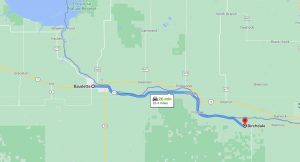 Map of Baudette to Birchdale