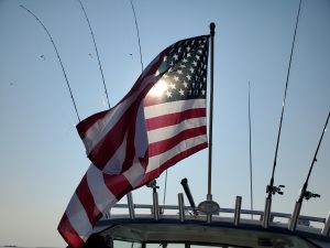 Flag on charter, Pay It Forward Veterans event, Lake of the Woods