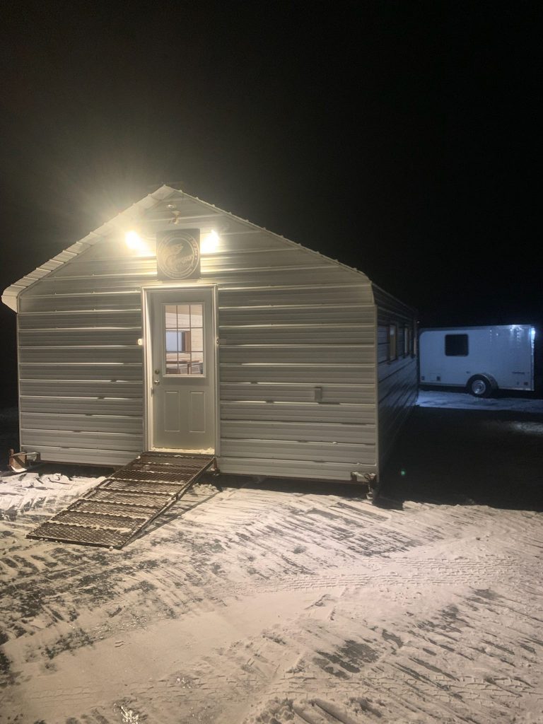 Angry Walleye Ice Bar at night