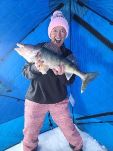 christina big walleye in collapsible fish house 013021