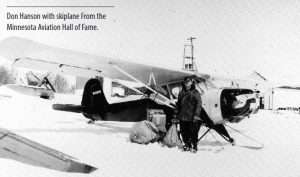 Don Hanson with ski plane, MN Flyer Magazine