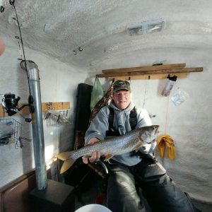 Lake trout in fish house, Zippel Bay area.  You never know what you will catch on Lake of the Woods