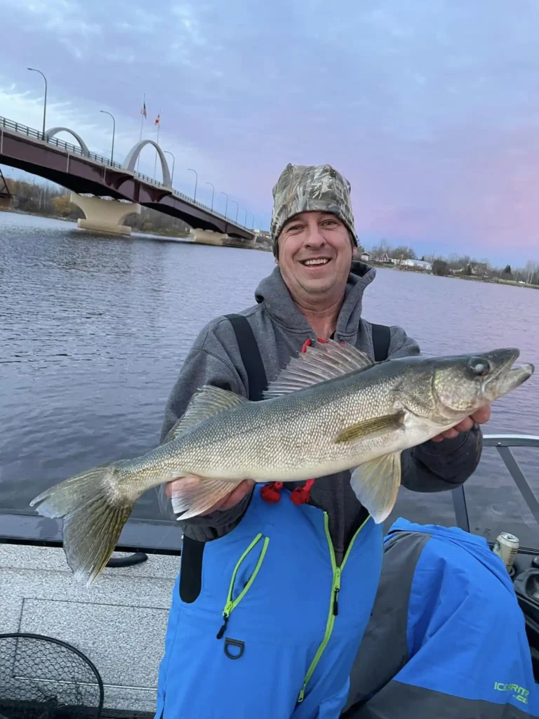 Greg Jones with a big fall walleye on the Rainy River at Baudette, MN