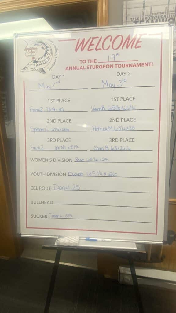 2025 Sportsman's Lodge Sturgeon Tournament leader board