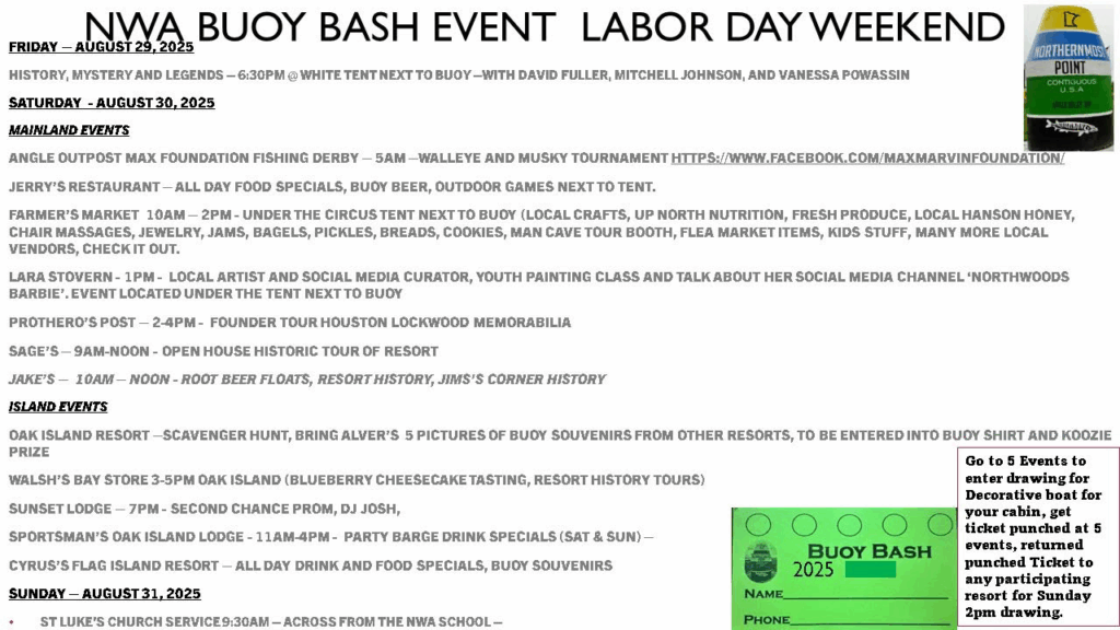 2025-Buoy-Bash-Schedule, NW Angle, Lake of the Woods
