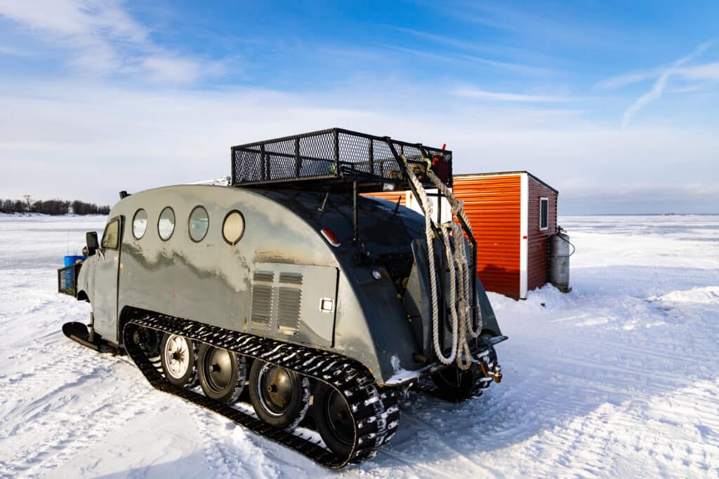 Bombardier on Lake of the Woods MN used for full service ice fishing