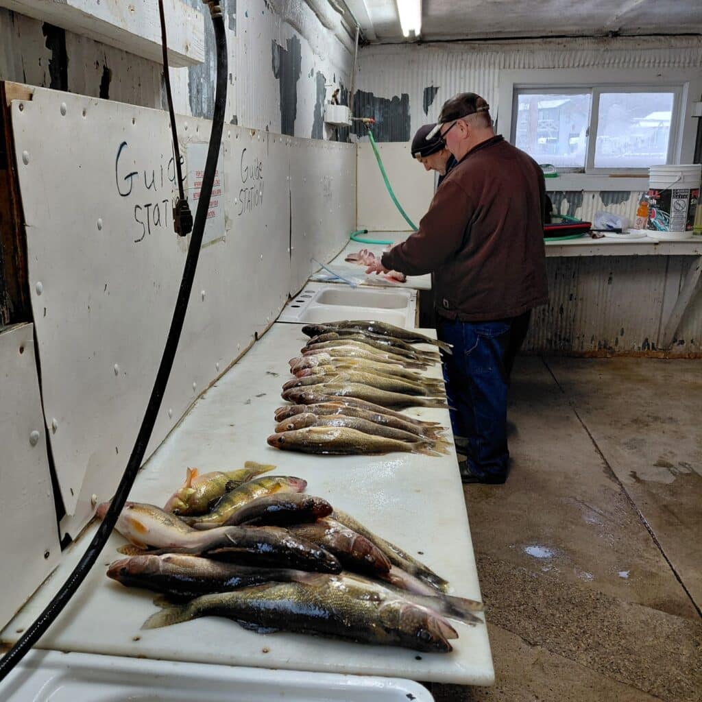 Fish cleaning table,_Wigwam Resort, ice fishing Lake of the Woods MN