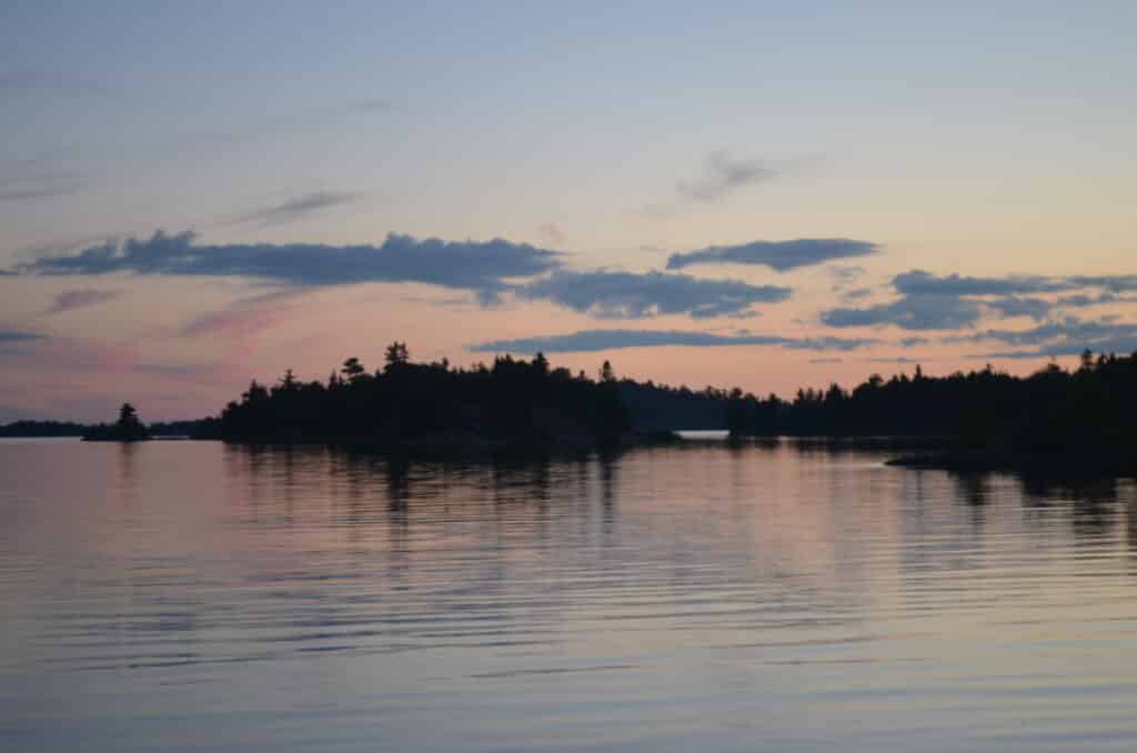 Lake of the Woods islands at sunset. NW Angle, Minnesota