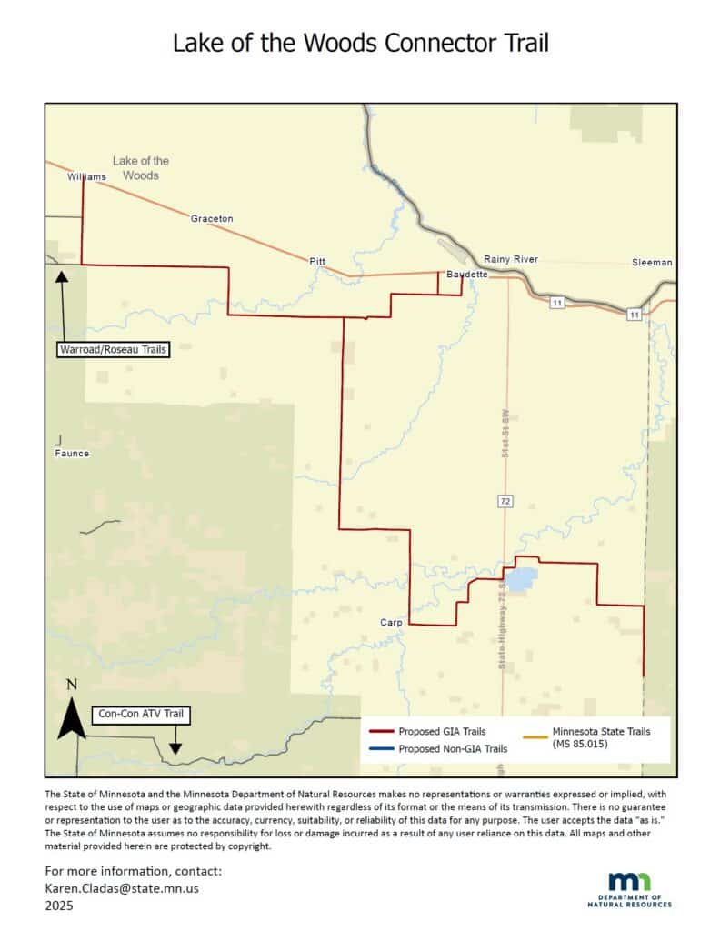 Lake of the Woods Connector Trail for OHV use, Lake of the Woods MN