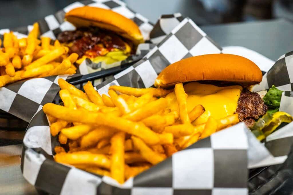 Smashburger and fries, Lake of the Woods Pizza Company, Baudette, MN