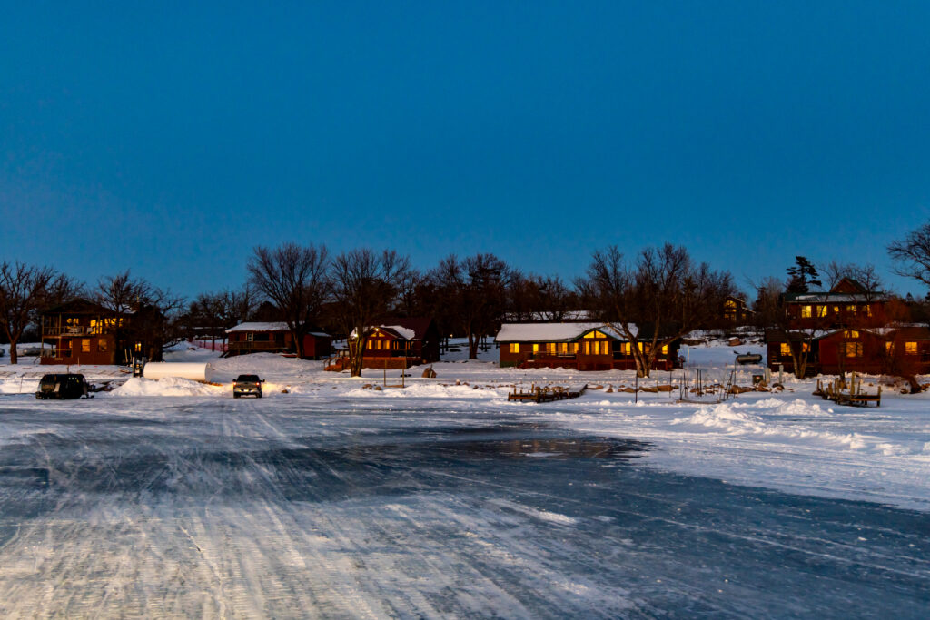 Cyrus's Flag Island Resort from the ice road, NW Angle, Lake of the Woods MN