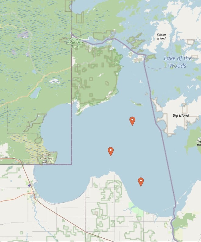 Lake of the Woods wave buoys map, June, 2026