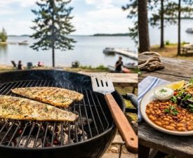 grilled walleye lake of the woods side of beans and salad